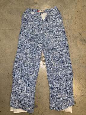 Ted Baker London Size 1 Blue & White Abstract Print Wide Leg Trousers